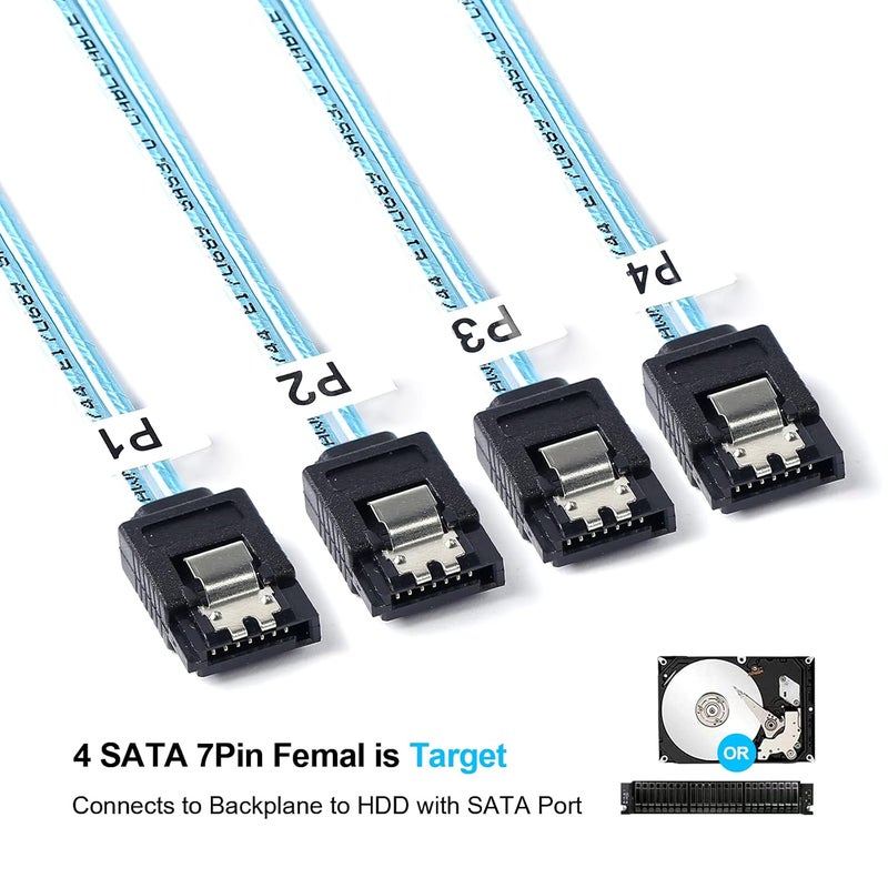 ADCAUDX كابل ميني SAS إلى SATA: 0.5 متر SFF-8087 إلى كابل تفريغ SATA للأمام SFF8087 وحدة تحكم SAS إلى القرص الصلب (1.6 قدم) - Image 4